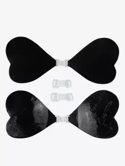 Cache-tétons en acrylique rose boutons triangulaires soutien-gorge push-up en silicone rose sans bretelles forme c艙ur.