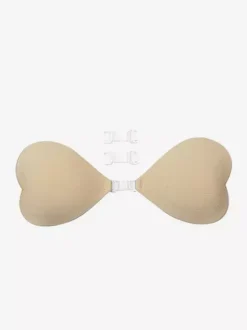Cache-tétons en acrylique rose boutons triangulaires soutien-gorge push-up en silicone rose sans bretelles forme c艙ur.