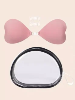 Cache-tétons en acrylique rose boutons triangulaires soutien-gorge push-up en silicone rose sans bretelles forme c艙ur.