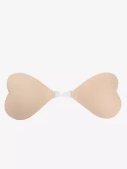 Cache-tétons en acrylique rose boutons triangulaires soutien-gorge push-up en silicone rose sans bretelles forme c艙ur.