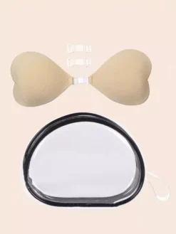 Cache-tétons en acrylique rose boutons triangulaires soutien-gorge push-up en silicone rose sans bretelles forme c艙ur.
