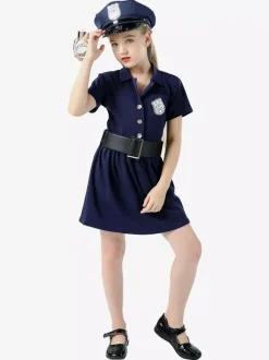 Cadeau Enfants Police Cosplay Costume Chapeau Ceinture Coton Mélange Enfants Cosplay Ensemble Déguisement Carnaval