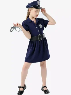 Cadeau Enfants Police Cosplay Costume Chapeau Ceinture Coton Mélange Enfants Cosplay Ensemble Déguisement Carnaval