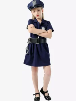 Cadeau Enfants Police Cosplay Costume Chapeau Ceinture Coton Mélange Enfants Cosplay Ensemble Déguisement Carnaval