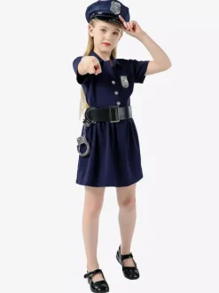 Cadeau Enfants Police Cosplay Costume Chapeau Ceinture Coton Mélange Enfants Cosplay Ensemble Déguisement Carnaval