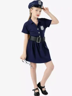 Cadeau Enfants Police Cosplay Costume Chapeau Ceinture Coton Mélange Enfants Cosplay Ensemble Déguisement Carnaval