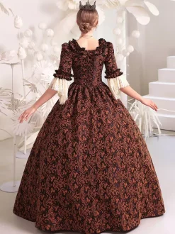 Café marron rétro Costumes polyester robe femmes 's Royal Marie Antoinette Costume mascarade robe de bal