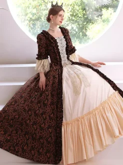 Café marron rétro Costumes polyester robe femmes 's Royal Marie Antoinette Costume mascarade robe de bal