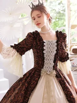 Café marron rétro Costumes polyester robe femmes 's Royal Marie Antoinette Costume mascarade robe de bal