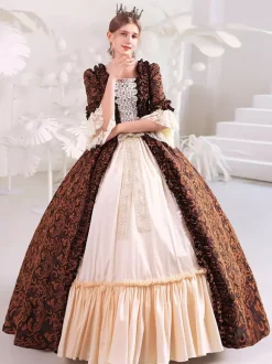 Café marron rétro Costumes polyester robe femmes 's Royal Marie Antoinette Costume mascarade robe de bal