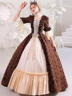 Café marron rétro Costumes polyester robe femmes 's Royal Marie Antoinette Costume mascarade robe de bal