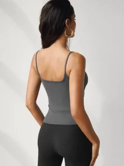 Café Marron Cami Top Bretelles Cou Sexy Polyester Femmes Camis