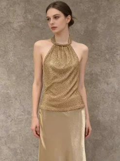 Camisole dorée à col licou pour femmes camisole décontractée