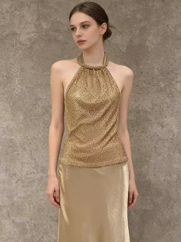 Camisole dorée à col licou pour femmes camisole décontractée