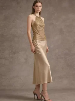 Camisole dorée à col licou pour femmes camisole décontractée