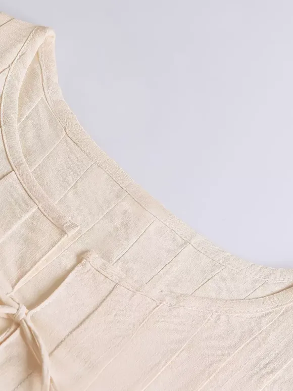 Camisole blanc top à lacet plissé coton lin décontracté femmes haut
