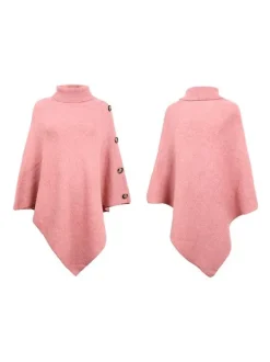 Cape Poncho Femme Côtelé à Col Montant avec Manches Longues Unicolore Manteau Femme