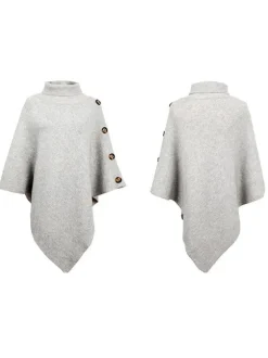 Cape Poncho Femme Côtelé à Col Montant avec Manches Longues Unicolore Manteau Femme