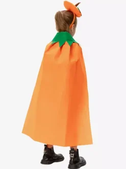 Cape citrouille d'Halloween pour enfants cape orange en peluche avec capuche en forme de feuille joli costume de friandises
