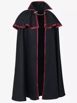 Cape en polyester sans manches en jacquard noir vintage avec chaînes vintage costumes rétro pour homme