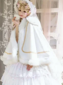 Cape Lolita de style ROCOCO en polyester blanc à blocs de couleurs pour l'automne