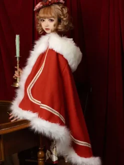 Cape Lolita de style ROCOCO en polyester blanc à blocs de couleurs pour l'automne