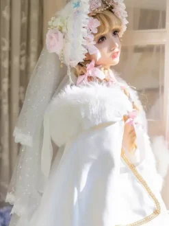 Cape Lolita de style ROCOCO en polyester blanc à blocs de couleurs pour l'automne