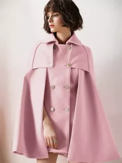 Capes Manteau Poncho Femmes Courtes à Col Revers Décors avec Boutonnages Croisées Unicolore