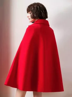 Capes Manteau Poncho Femmes Courtes à Col Revers Décors avec Boutonnages Croisées Unicolore