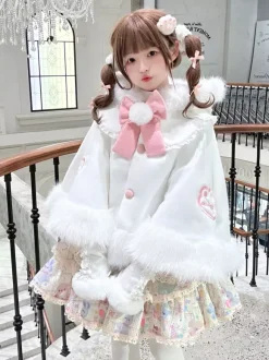 Cape Sweet Lolita doublée en peluche cape de Noël à capuche avec broderie