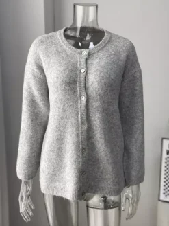 Cardigan basique en tricot à col ras du cou pour femme 2026