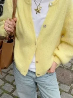 Cardigan basique en tricot à col ras du cou pour femme 2026