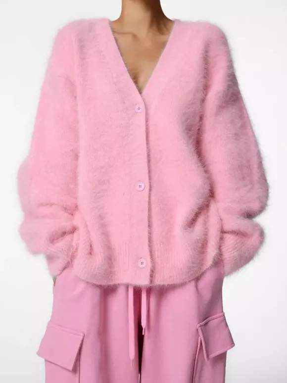 Cardigan en fausse fourrure kaki à manches longues et col en V surdimensionné pour femme vêtement d'extérieur confortable pour le printemps 2026