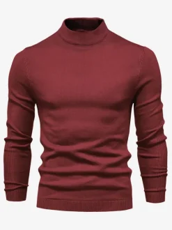 Cardigan Homme Pull Homme Tricot Col Montant Automne Bordeaux Abricot