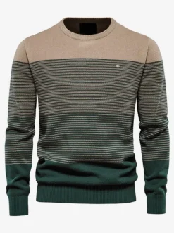 Cardigan Homme Pull Homme Maille Rond Col Rayures Automne Printemps Orange Rouge