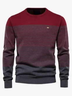 Cardigan Homme Pull Homme Maille Rond Col Rayures Automne Printemps Orange Rouge