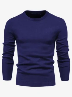 Cardigan Homme Pull Maille Col Rond Automne Printemps Marine Foncé Blanc