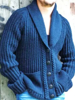 Cardigan Homme Pulls Simple Manches Longues Bleu