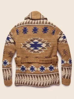 Cardigan Pour Homme Pulls Chic Géométrique Manches Longues Marron Café Ceinture