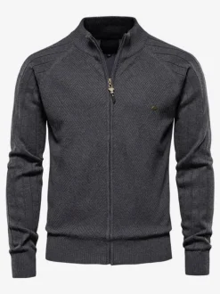 Cardigan Pour Hommes Pulls Simple Manches Longues Kaki Noir Veste