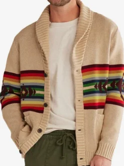 Cardigan pour hommes Pulls Simple Géométrique Manches Longues Kaki