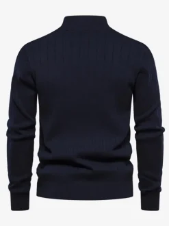 Cardigan Pour Hommes Pull En Tricot Col Polo Automne Marine Foncé Abricot