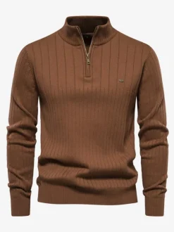Cardigan Pour Hommes Pull En Tricot Col Polo Automne Marine Foncé Abricot