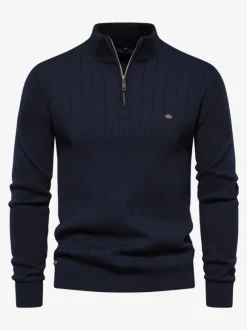 Cardigan Pour Hommes Pull En Tricot Col Polo Automne Marine Foncé Abricot