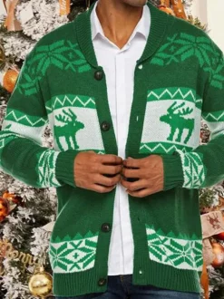 Cardigan décontracté à manches longues pour hommes  pull à motif de noël