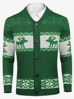 Cardigan décontracté à manches longues pour hommes  pull à motif de noël