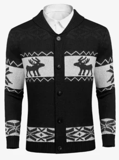 Cardigan décontracté à manches longues pour hommes  pull à motif de noël