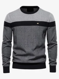 Cardigan Homme Pull Tricot Col Rond Automne Hiver Orange Gris Foncé