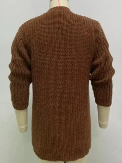Cardigan Long Pour Hommes Pulls Décontracté Manches Longues Noir Café Marron