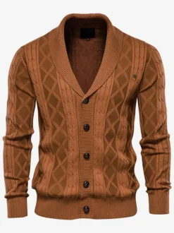 Cardigan Pour Hommes Pulls Confortables Manches Longues Café Marron Kaki Veste